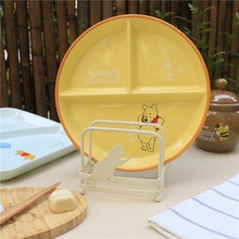 贪吃熊噗噗小熊陶瓷分格盘日式卡通三格早餐圆盘零食盘可爱儿童盘