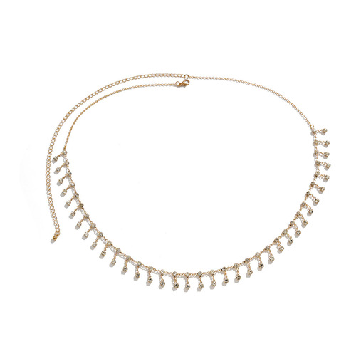 Personalized fashionable diamond waist accessories sexy beach bikini body chain simple rhinestone tassel single layer waist chain accessories