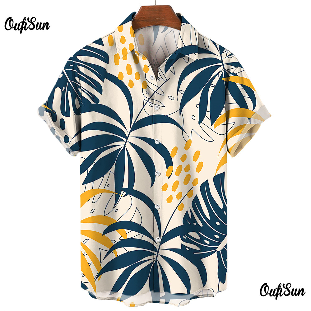 Venta caliente transfronteriza Camisa de manga corta para hombres Camisa estampada digital 3D de bala de cuatro lados Camisa hawaiana de olmo marrón de origen