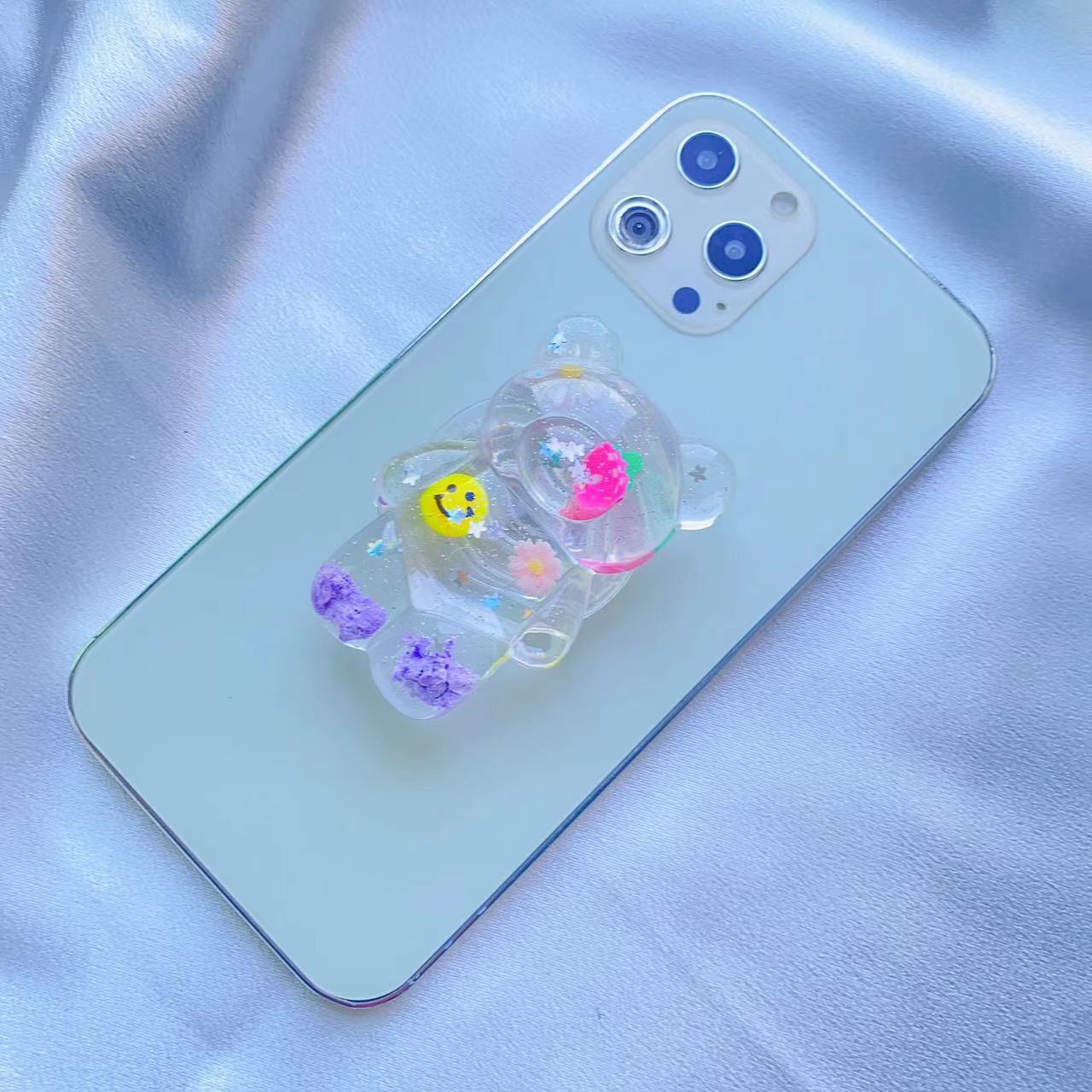 Buntes lächelndes Gesicht, dreidimensionale Wolke, Bären-Airbaghalter, fünfeckiger Stern, glitzerndes Rosa, koreanischer Desktop,_voghion.com