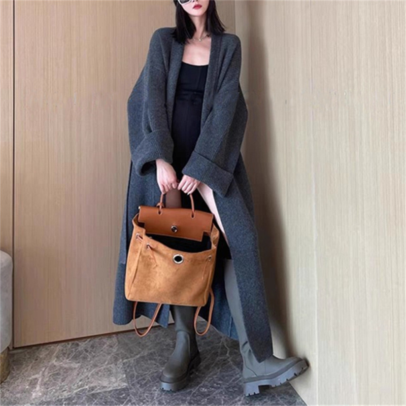高级感气质慵懒风长款毛衣外套女装秋冬新款宽松过膝针织开衫大衣|undefined