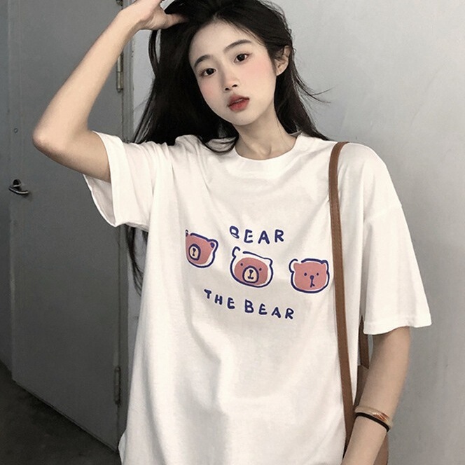 Summer New Short-sleeved T-shirt Women's Cotton Loose Korean-style Ins Women's All-match Cartoon Printed Inner Half-sleeve Top