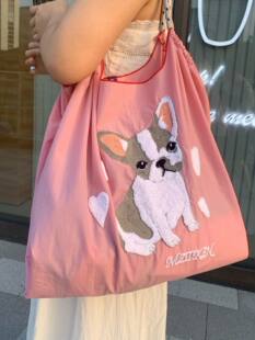 Capacious universal nylon one-shoulder bag, shoulder bag, shopping bag, with embroidery