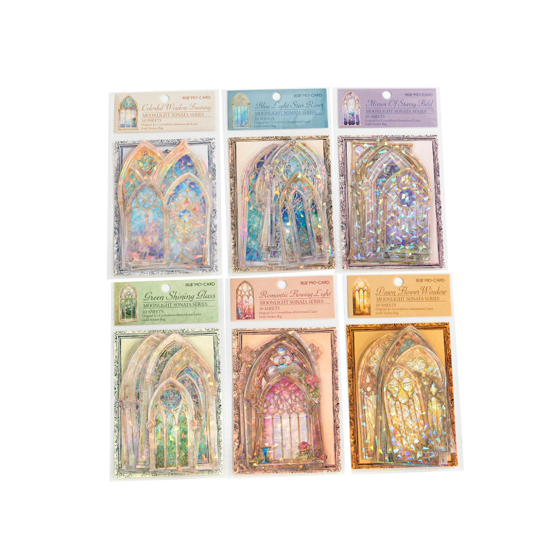 Mo Paquete de pegatinas para mascotas Moonlight Sonata serie láser tridimensional mano de oro cuenta DIY pegatinas decorativas 10 unidades 6 modelos