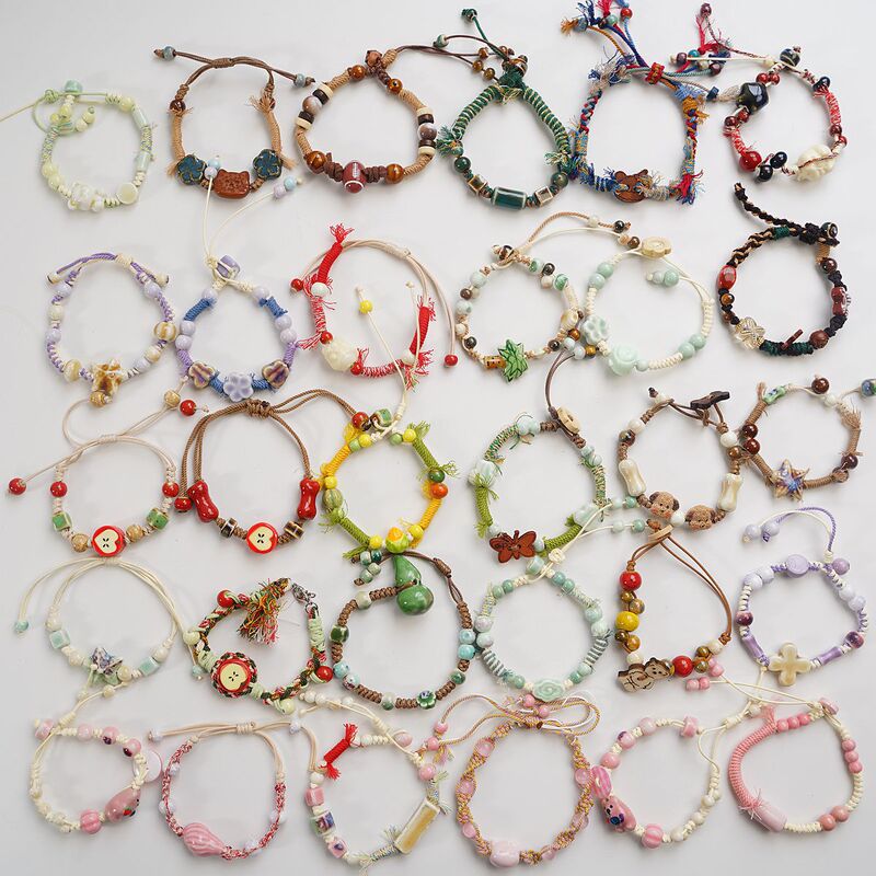 Shake sound live room little red book new national style literary weaving ceramic hand rope female personality literary accessories wholesale