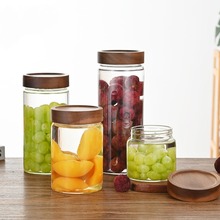 玻璃密封罐茶叶罐家用咖啡储豆罐实木盖零食坚果储物罐厨房收纳罐