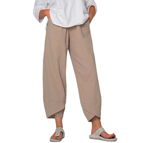 Factory Direct Sale Spring and Summer New Items Foreign Trade Elastic Waist Cotton Linen Loose Casual Home Pants for Women