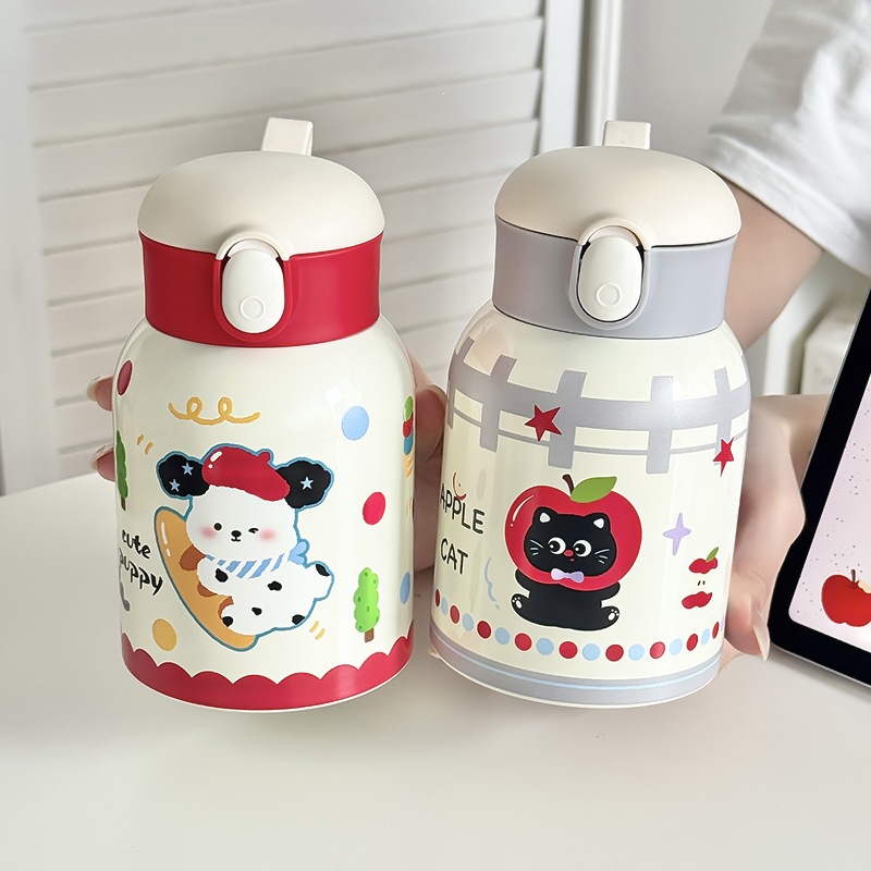Gran capacidad de dibujos animados niños adorables 316 tazas de acero inoxidable para mujeres alto valor de mano mano paja taza de rebote