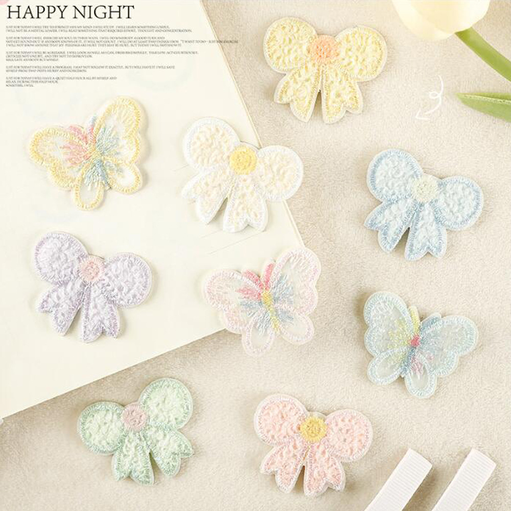 毛绒蝴蝶结刺绣补丁布贴衣服辅料童装外套卫衣T恤胸贴发夹发带DIY