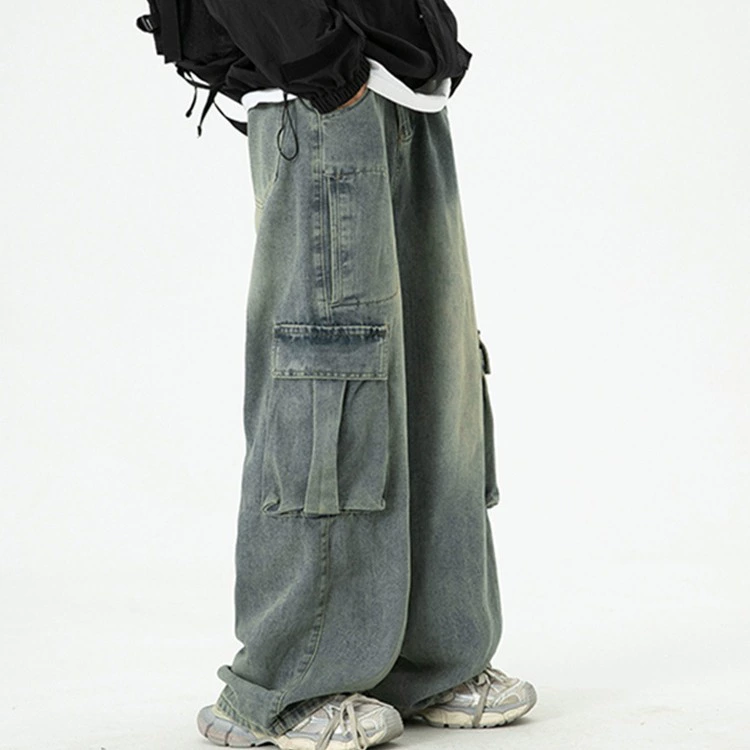 Мужские джинсы для спецодежды в американском стиле на осень и зиму, потертые свободные прямые брюки, модные брендовые длинные брюки в стиле ретро с широкими штанинами