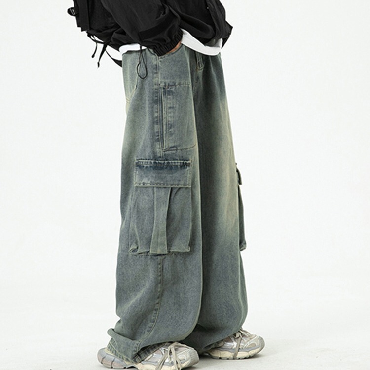 American style workwear jeans men's autumn and winter washed distressed loose straight pants fashion brand ins retro wide leg long pants American style workwear jeans men's autumn and winter washed distressed loose straight pants fashion brand ins retro wide leg long pants