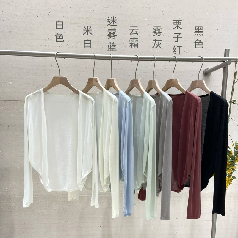 Summer Tencel Mulberry Silk Sunscreen Lightweight Knitted Sweater Irregular Cardigan Short Solid Color External Air-conditioning 5479 Summer Tencel Mulberry Silk Sunscreen Lightweight Knitted Sweater Irregular Cardigan Short Solid Color External Air-conditioning 5479