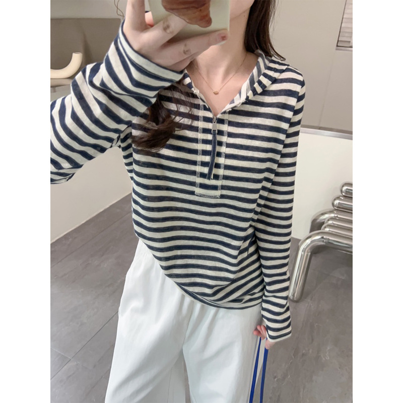 Autumn New College Style Casual Sports Pullover Hooded Sweater to Reduce Age and Look Younger Half-Open Chain Long-Sleeved Top