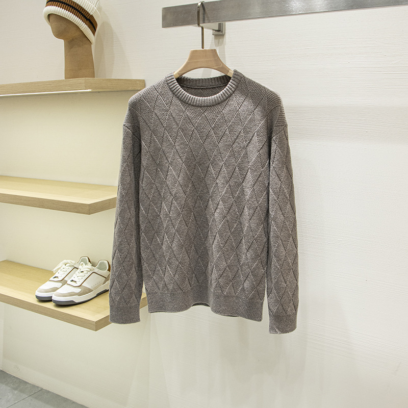 [Bv Version] Soft and Smooth High-Weight Wool Blend Round Neck Men's Autumn and Winter Business Casual Quilted Knitwear