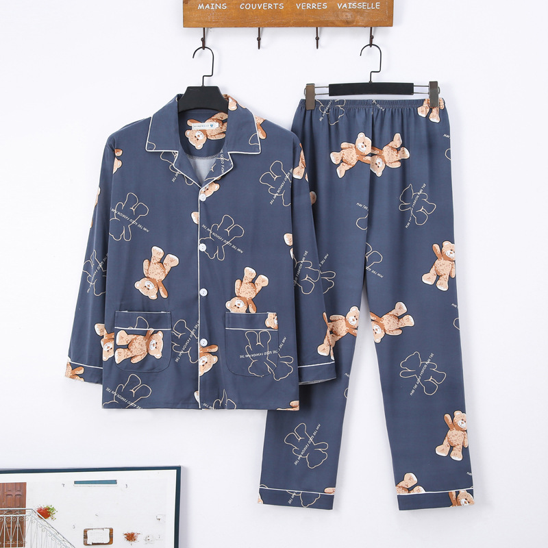 Pijamas de los hombres de manga larga de algodón de primavera y otoño delgada más el tamaño de prendas de vestir exteriores de los hombres pijamas de invierno homewear