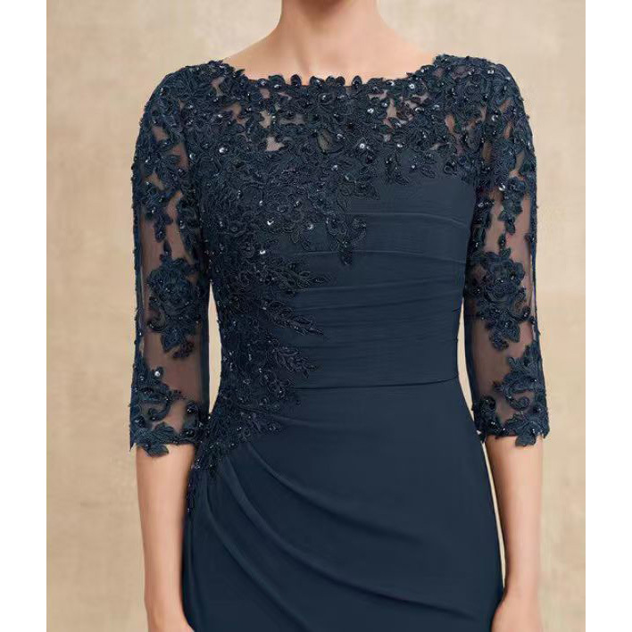 AliExpress Amazon Evening Dress 2026 New Mid-Sleeve Lace Chiffon Long Wedding Banquet Ball Gown