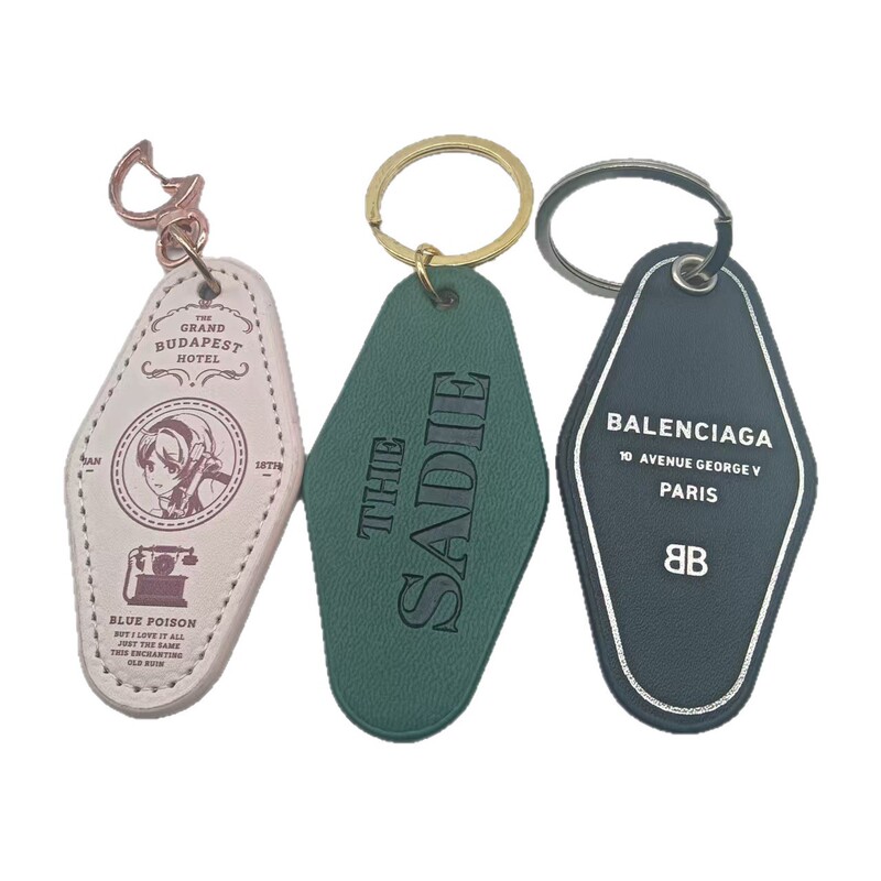 Vintage Genuine Leather Diamond-Shaped Hotel and Car Keychain, Fashionable Pu Leather Key Holder
