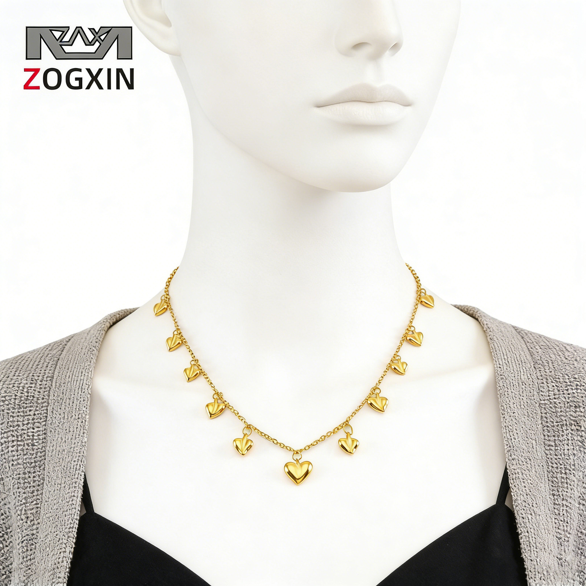 Collar de estilo europeo y americano para mujer, diseño exclusivo, colgante en forma de corazón, cadena de cuello geométrica de titanio dorado, cadena para clavícula para mujer. image 5