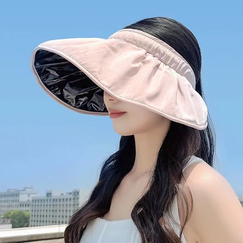 2023夏季帽子女空顶黑胶大檐百搭防晒贝壳帽防紫外线可折叠发箍遮