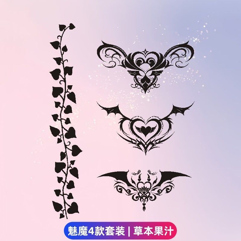 Succubus Heart Tattoo Sticker Ankle Leg Cover Scar Semi-Permanent Waterproof Long-Lasting Colorful Washable Sticker