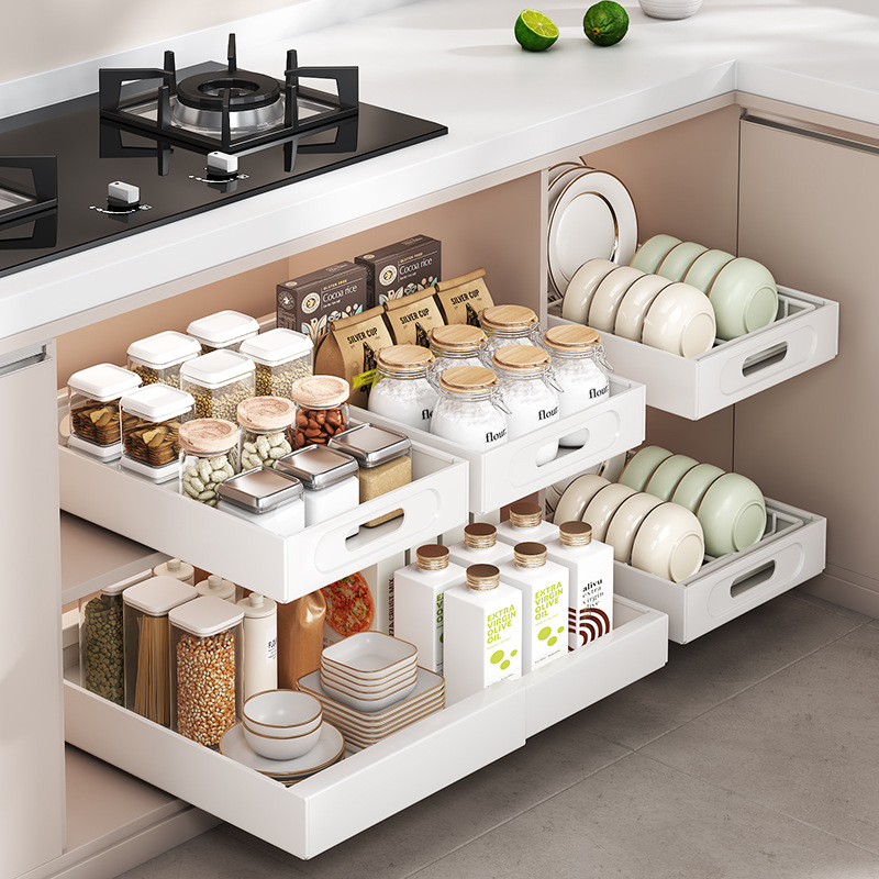 Cross border Telescoping Pull out Dish rack cupboard Built-in Storage rack kitchen Shelf Spice rack multi-function Dishes rack