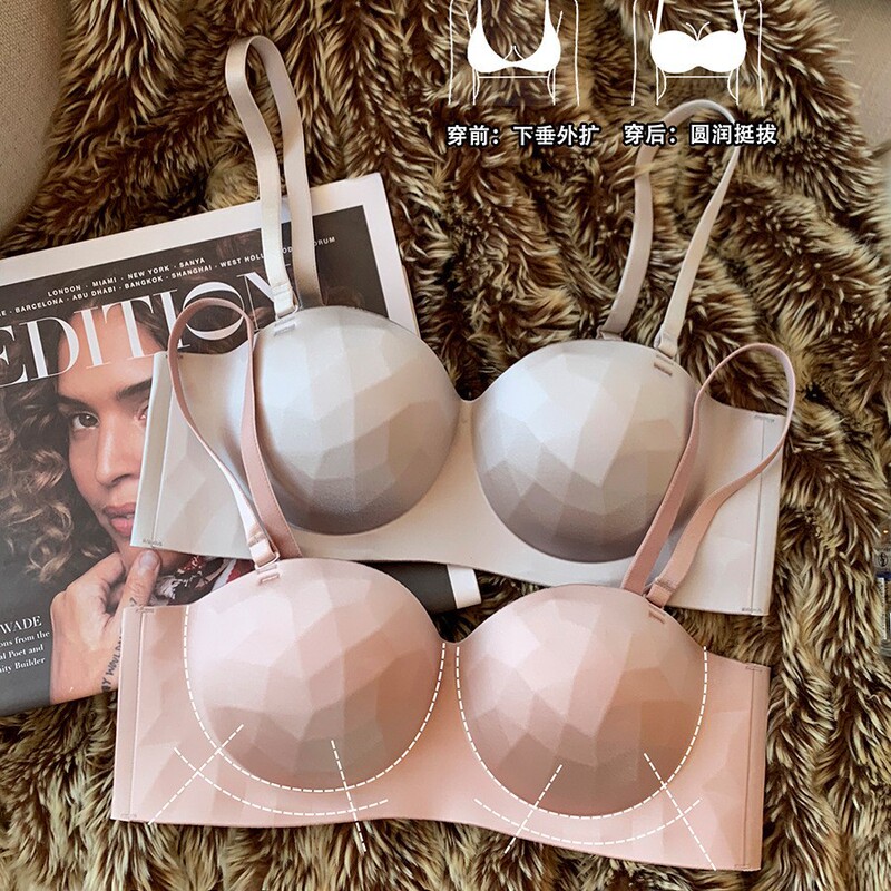 1080 noble seamless diamond cup without steel ring strapless underwear small chest gathered this year red bra suit