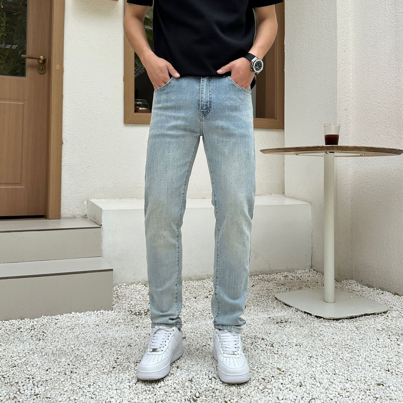 B1595 Dropshipping Aliexpress New Cross-Border Men's Layered Skinny Jeans with Stretch and Rhinestones B1595 Dropshipping Aliexpress New Cross-Border Men's Layered Skinny Jeans with Stretch and Rhinestones