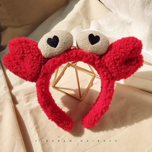 Korean internet celebrity cartoon red big crab hair band for washing face, female non-slip pressure hair band, hair clip, cute headband