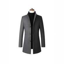 2025春季新款简约男士立领风衣中长款毛呢大衣外套潮流修身呢料男