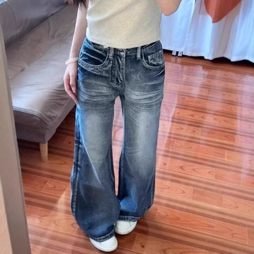 Washed Vintage Flared Jeans High-Waisted Retro Wide-Leg Pants Women's Long Pants Trendy Versatile Casual Pants New