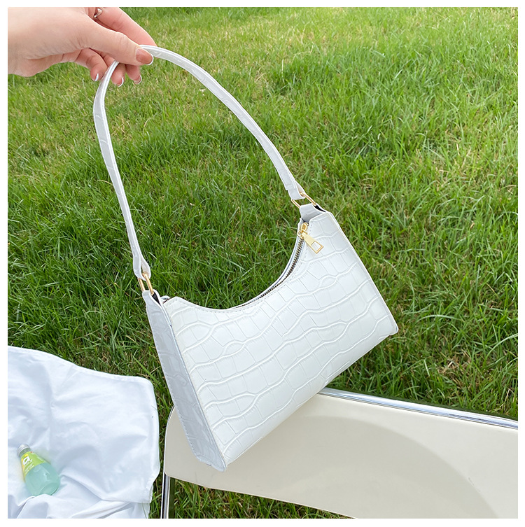 Women'S Gender Fashion Style Women's Small Pu Leather Crocodile Fashion Square Zipper Underarm Bag