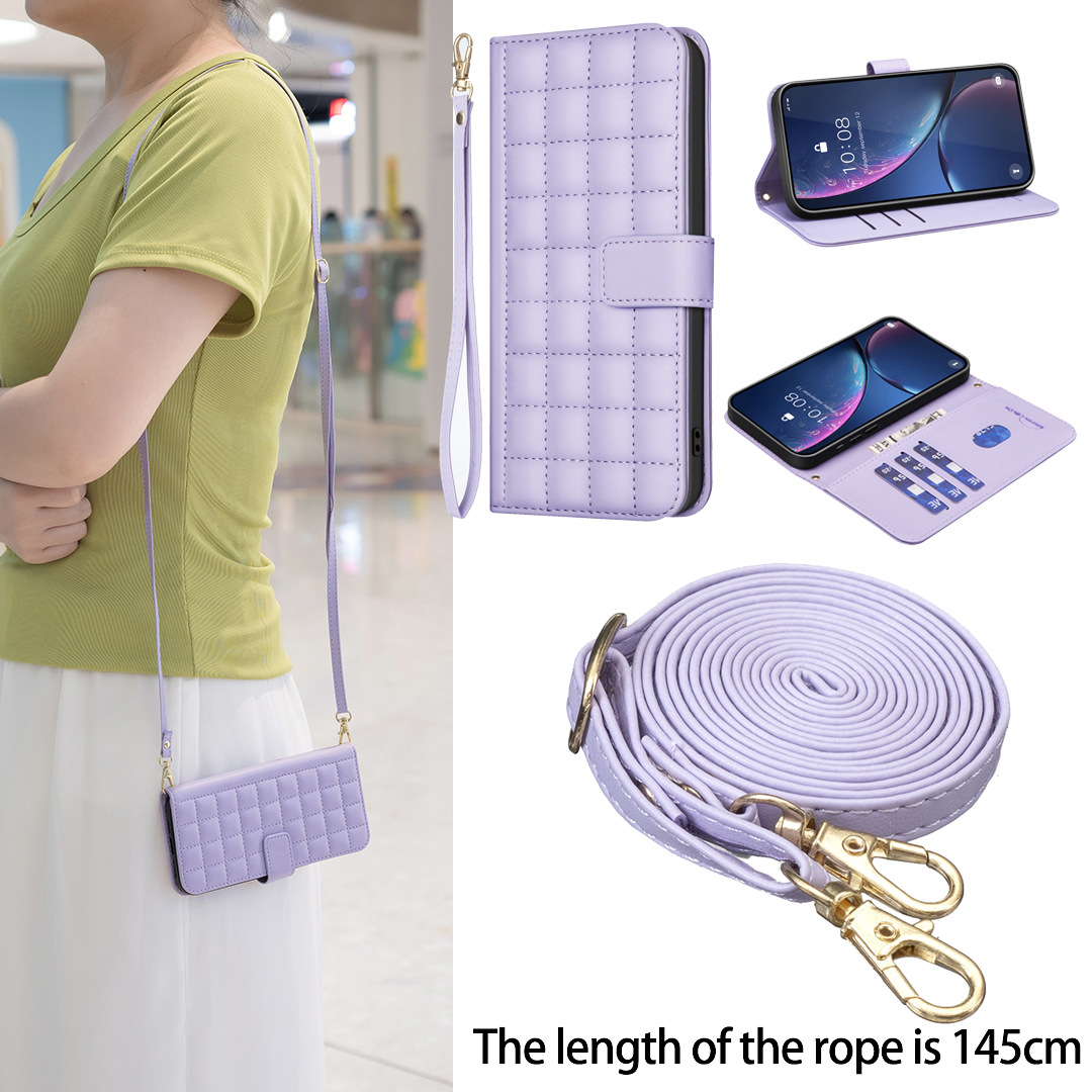 适用于红米Note13手机皮套红米13C方格纹插卡钱包手提绳红米A3