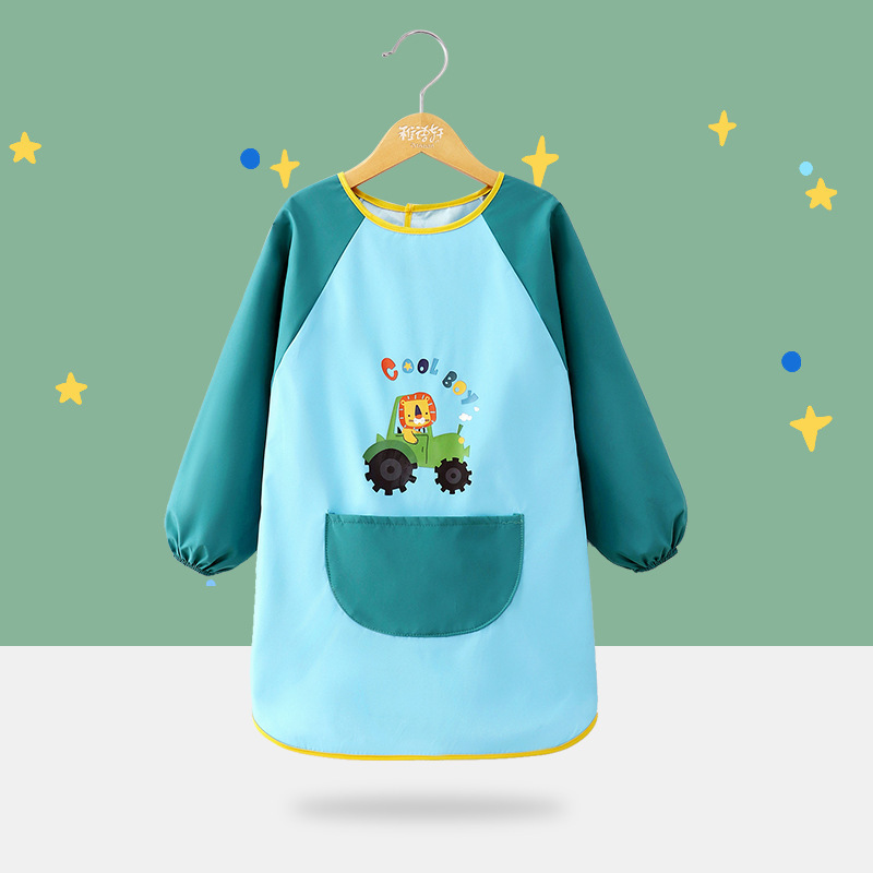 子供用防水絵画服幼稚園プリントスモックスタジオプリント防水逆着用エプロン男の子と女の子用|undefined