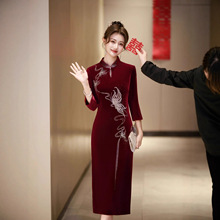 高贵妈妈婚礼喜服秋季加厚气质年轻喜婆婆婚宴装显瘦旗袍宴会礼服