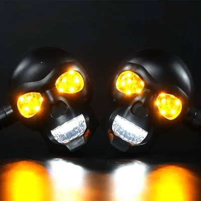 12V Skull-Shaped Motorcycle Turn Signal Led White and Yellow Dual-Color Modified Lights Motorcycle Auxiliary Lights Modified Lights (Dönmə işıqları) - white-yellow-skull-turn-signal