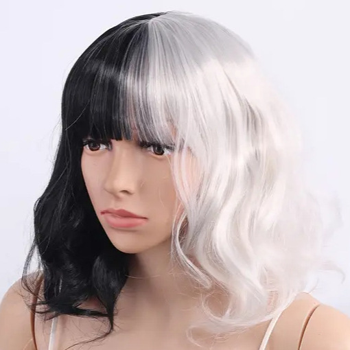 Mengfei Black and White Two-Tone Wig Full Head Wig for Women Short Curly Hair Wig Cross-Border Hot-Selling Exclusive Factory Wholesale