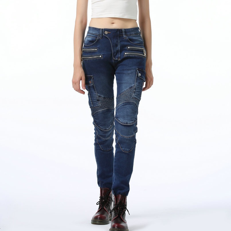 LOONG BIKER pantalones vaqueros estilo Harley de las mujeres de la motocicleta que monta la motocicleta ocasional que compite con los pantalones anti-caída