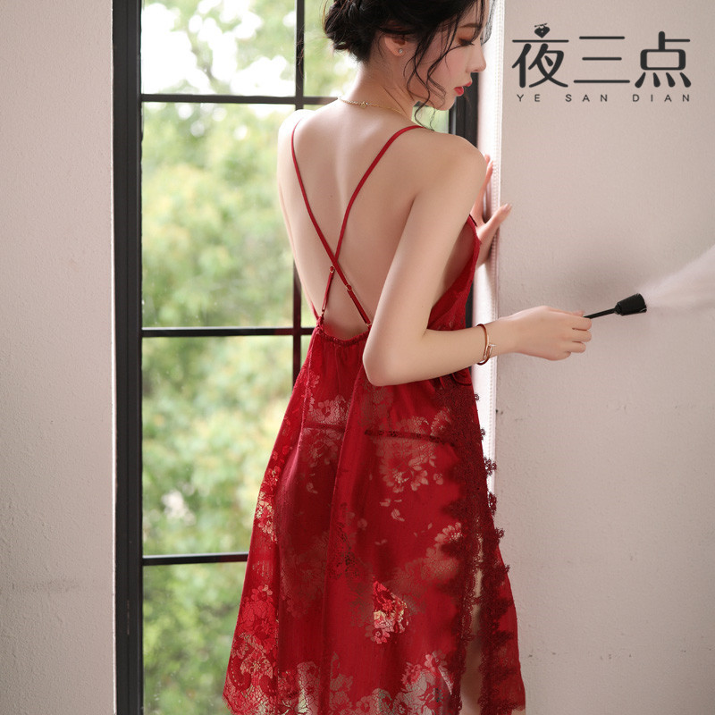 Noche tres nueva lencería sexy encaje tentación lencería sexy lado hendidura Correa camisón de las mujeres transparente pelo generación