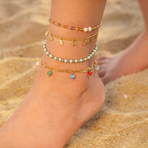 Euramerican cross-border niche beach versatile women minimalist bohemian colorful rice bead ankle chain bohemian-style ankle accessory