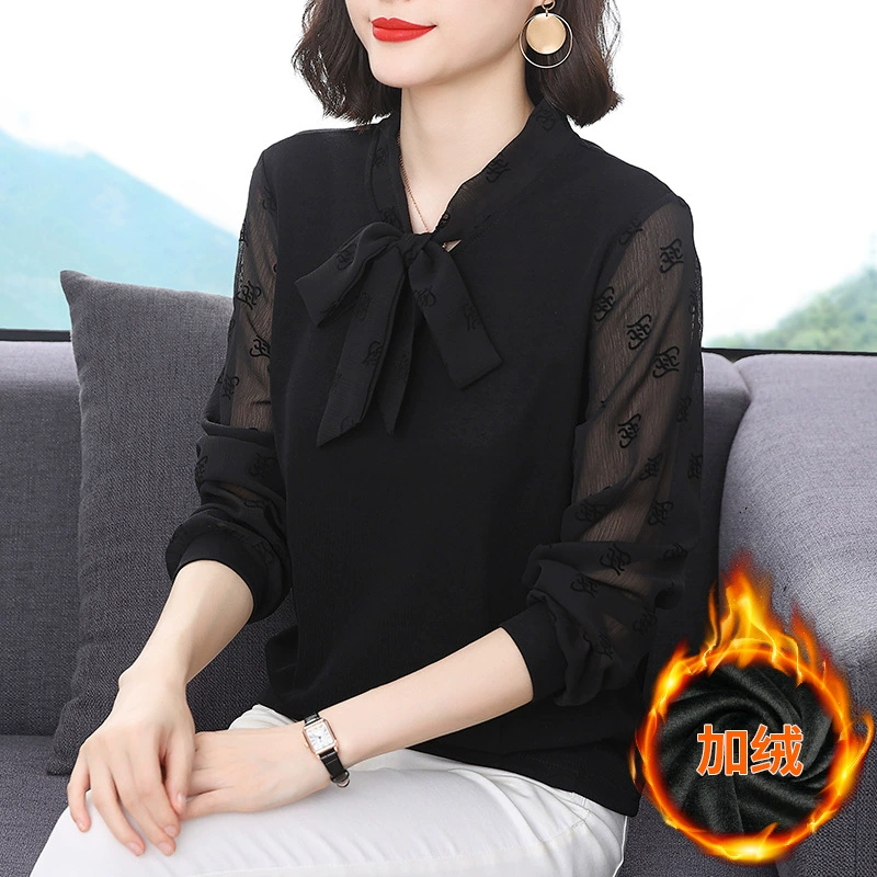 Женская свободная Базовая рубашка в западном стиле, уменьшающая возраст, на флисовой подкладке, для матери, элегантный топ для среднего возраста для ранней осени 2023 года