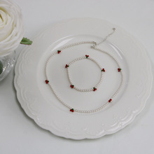 速卖通 甜美氛围感手工编制樱桃珍珠项链锁骨链手链套装女高级感