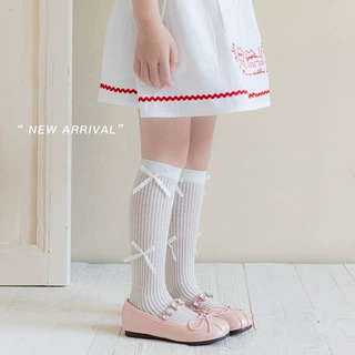 Misscucudog女童袜子夏天薄款网眼袜蝴蝶结Lolita透气堆堆无骨袜