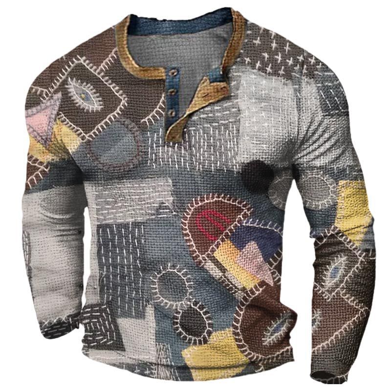 Europe and the United States cross-border men's sweater new 3d head printing three button long sleeve Henry