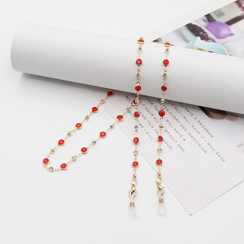 Cuerdas de alta sensación transfronteriza Amazon accesorios de joyería metálica cristal de color zircón diamante de color antideslizante colgar gafas cadena