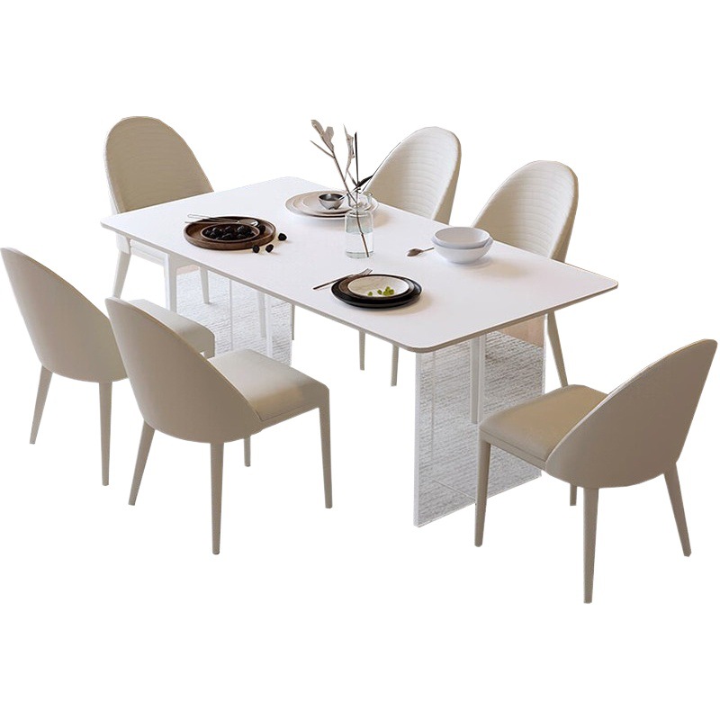 Acrílico roca placa mesa de comedor crema estilo hogar pequeño apartamento moderno simple luz de lujo rectangular mesa de comedor familiar