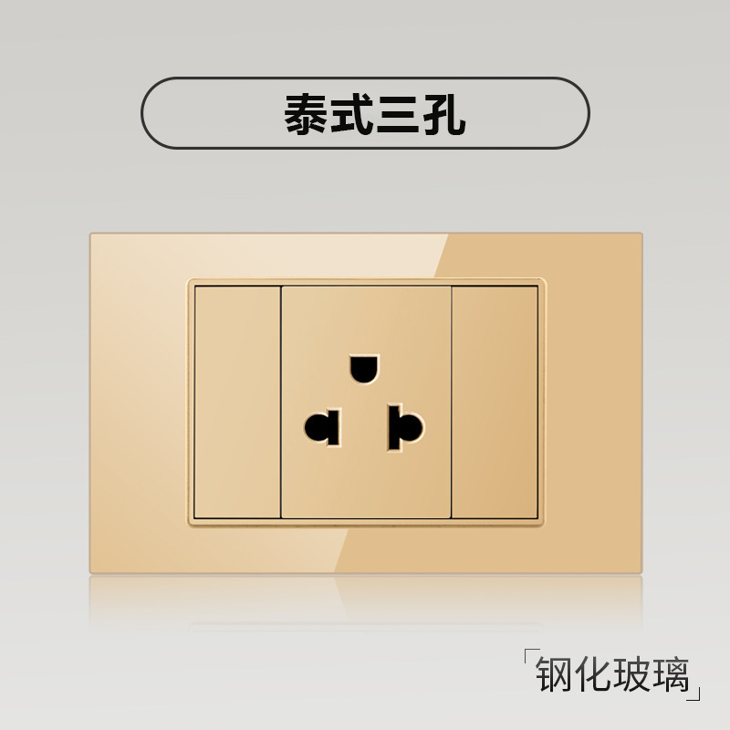 Taiwán estilo americano USB tipo-C interruptor de vidrio temperado dorado 118 tipo panel de toma de corriente de pared mexicana
