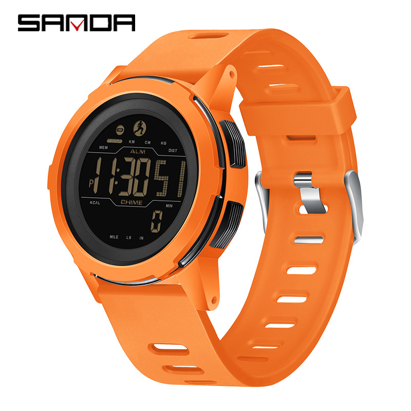 SANDA podómetro calorías pantalla digital impermeable multifuncional montañismo a prueba de golpes reloj despertador para hombre 2189