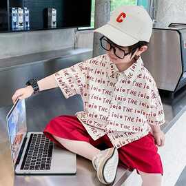 男童夏季衬衫2025夏装薄款儿童字母满印衬衣宝男童印花开衫上衣潮