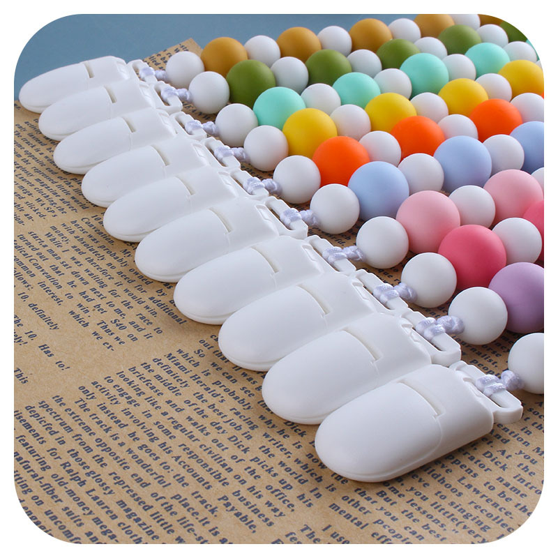 Nuevo bebé suministros plástico pico clip de silicona perlas mordedor bebé molar juguetes chupete cadena anti-perdida cadena