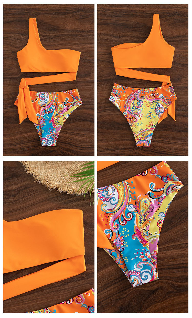Biquíni sem alças de ombro único 2024 multicolorido sexy rendas até maiô praia tanga natação terno de primavera quente para mulheres_voghion.com